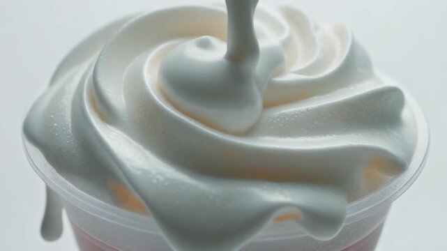 Close up of creamy soft serve ice cream swirl in a clear cup. 4k Food Footage Video
