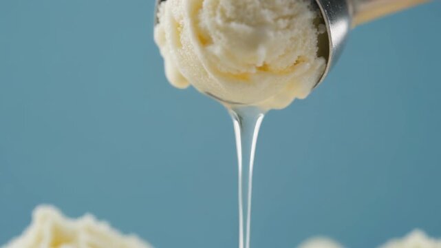 Close up of creamy vanilla ice cream being scooped with a metal scoop. 4k Food Footage Video