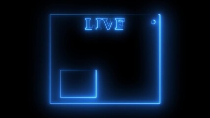 A futuristic blue neon glowing HUD square frame with “LIVE” text indicator on a dark background. Ideal for live streaming overlays, broadcast screens, gaming UI, camera recording interfaces