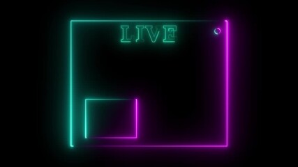 A futuristic blue neon glowing HUD square frame with “LIVE” text indicator on a dark background. Ideal for live streaming overlays, broadcast screens, gaming UI, camera recording interfaces