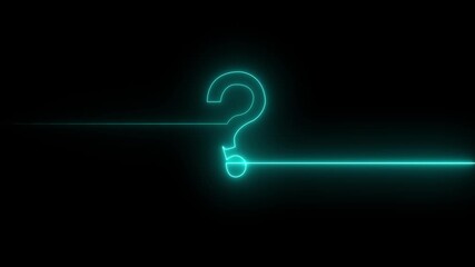 A glowing neon question mark icon with a modern futuristic style on a dark background. Ideal for help sections, FAQs, support interfaces, information buttons, user guidance, UI/UX design,