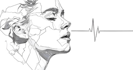 One continuous line drawing of head with low battery level. Mental health headache and burnout concept in simple linear style. Editable stroke. Doodle vector illustration Generative AI