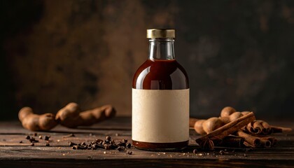 Gourmet Tamarind Sauce Bottle and Spices, Generative AI