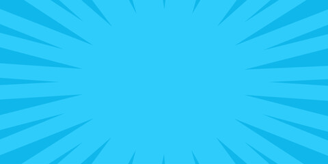 Blue abstract comic burst background with radial rays and empty center for text or design