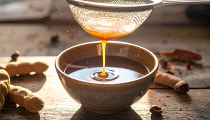 Straining Tamarind Paste for Culinary Preparation, Generative AI