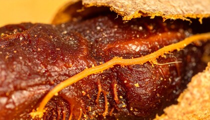 Macro Texture Detail of Cracked Tamarind Shell and Viscous Pulp, Generative AI