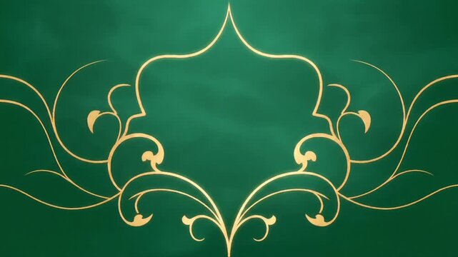 Elegant gold floral design on a dark green background with ornate swirling patterns and a white border at the bottom.