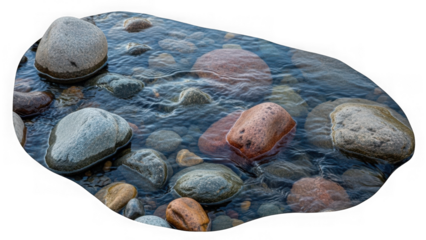 rocks in clear water on a riverbank or a lake shore scene