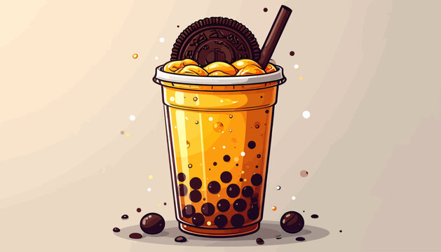 A cartoon illustration of bubble tea with Oreo.