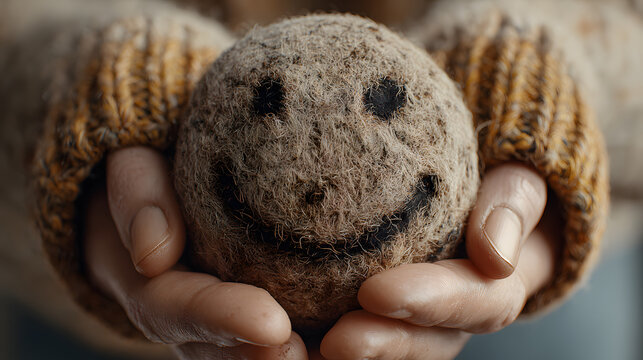 hands holding happy smile face for medical concept, mental healt positive thingking