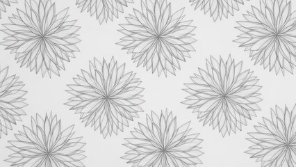 Delicate gray floral pattern on white background, multiple flowers creating geometric design