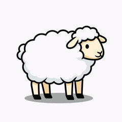 A cute cartoon illustration of a fluffy white sheep standing with a friendly expression.