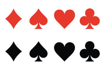 Playing Cards Icon Set, Featuring Black and Red Suits Isolated on Transparent Background