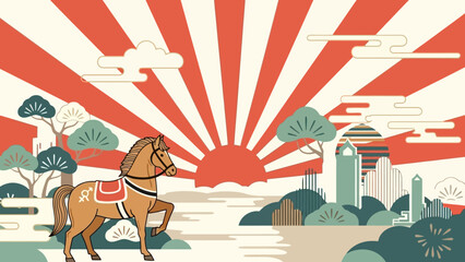 Wooden Toy Horse with Traditional Japanese Saddle and Bridle. © Jepry