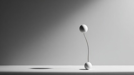 A minimalist composition with a single object casting a long, dramatic shadow, emphasizing form