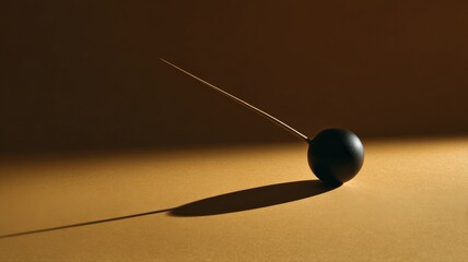 A minimalist composition with a single object casting a long, dramatic shadow, emphasizing form