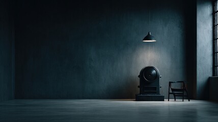 A minimalist industrial background with a single focal point, drawing attention to a product or machine