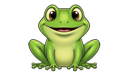 Happy green frog sitting on a lily pad