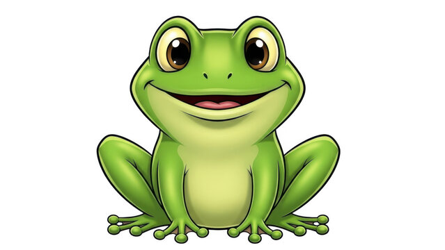 Happy green frog sitting on a lily pad