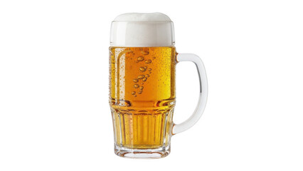 Refreshing golden beer in a classic mug with a foam top