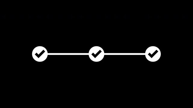 infographic step by step process icon animation on without background, three steps process success with check marks.