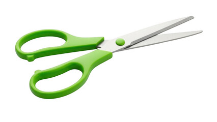 A pair of green-handled scissors on a white background