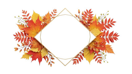 Autumnal frame with golden leaves and berries