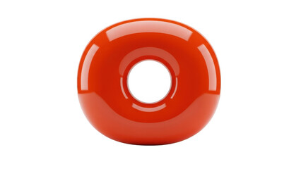 Single red glazed donut with central hole