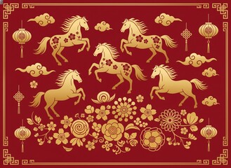 Golden Horses and Peony Blossoms