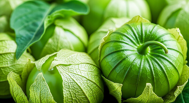 Vibrant Green Tomatillos in Close-Up