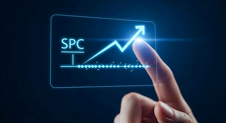 Finger Touching Upward Trend Graph on Digital Screen