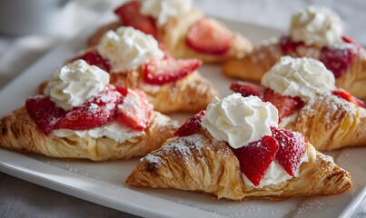 beautifully arranged tray of strawberry cream pastries