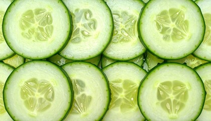 Close up view of vibrant fresh cucumber slices showcasing intricate seed patterns and bright green healthy texture perfect for diet and wellness backgrounds