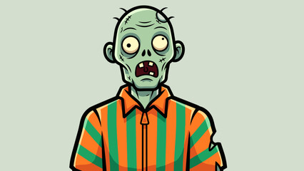 Cartoon Zombie with Green Skin and Striped Shirt.