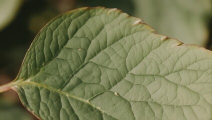 Obraz premium Close-up of a vibrant green leaf showing detailed veins and a delicate, textured surface