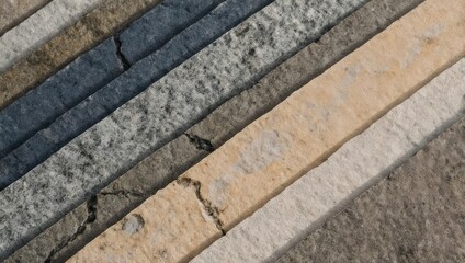 Stone tiles, stacked at angles, displaying various colors and textures, natural material