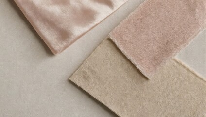 Fototapeta premium Close-up of various textures in soft, pastel shades, overlapping on a light-toned surface
