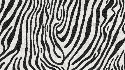 Close-up view of a classic black and white zebra stripe pattern, showcasing the intricate and natural design of animal fur.
