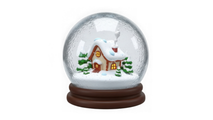 Cozy snow globe with charming winter house scene inside