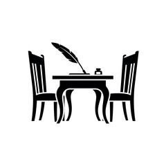 Fototapeta premium Vintage Writing Desk with Quill and Inkwell.