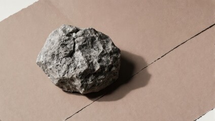 Gray rock casting a shadow on brown paper, diagonal line included