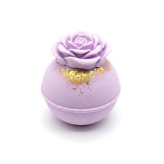 Illustration of lavender bath bomb with gold glitter and rose on top isolated on white background