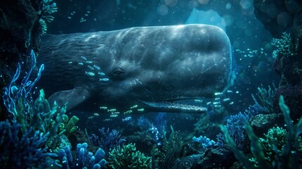 Majestic Sperm Whale, beautiful underwater scene