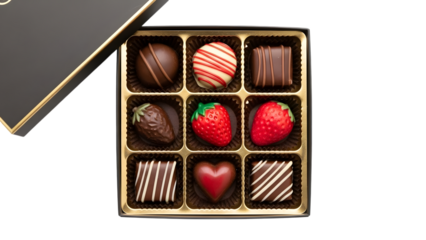 Valentine's day chocolate gift box with strawberries and heart shaped treats