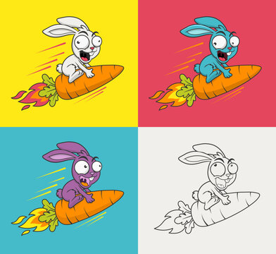 Crazy Bunny Riding a Rocket Carrot