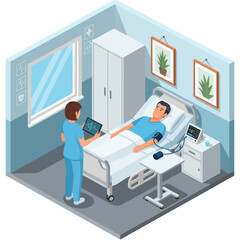 Nurse Checking Patient in Hospital Bed.