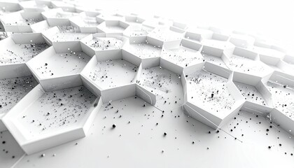 Abstract White Hexagonal Grid with Scattered Particles.