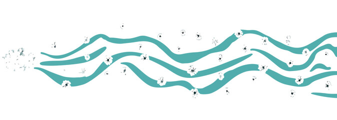 Illustration vectorielle transparente de vagues stylis&eacute;es bleu-vert avec des bulles, &eacute;voquant la fra&icirc;cheur, la puret&eacute; et le mouvement fluide de l'eau.