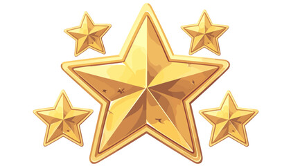 Illustration de cinq &eacute;toiles dor&eacute;es, dont une centrale plus grande, repr&eacute;sentant l'excellence, la qualit&eacute; et une &eacute;valuation positive sur fond transparent.