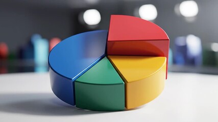 A vibrant threedimensional pie chart with colorful segments dynamically separating and small blocks scattering illustrating complex data analysis market share distribution and strategic business plan. - Powered by Adobe